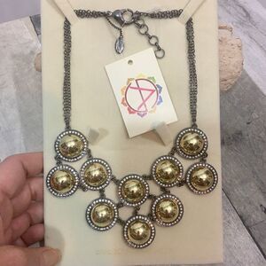 Amrita Singh Gold Gunmetal Crystal Bib Necklace